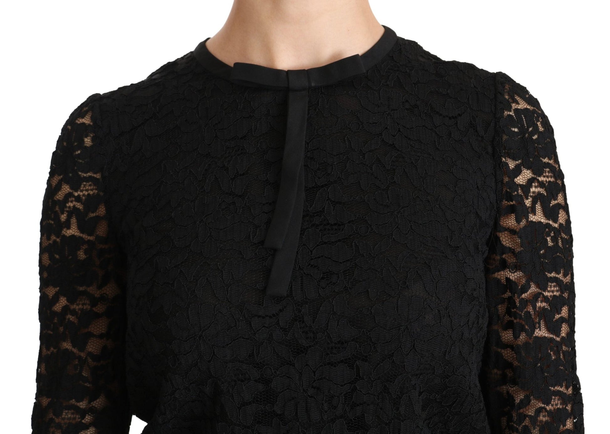 Black Lace Long Sleeve Nylon Blouse - coffeewithmee2Dolce & GabbanaP2732S