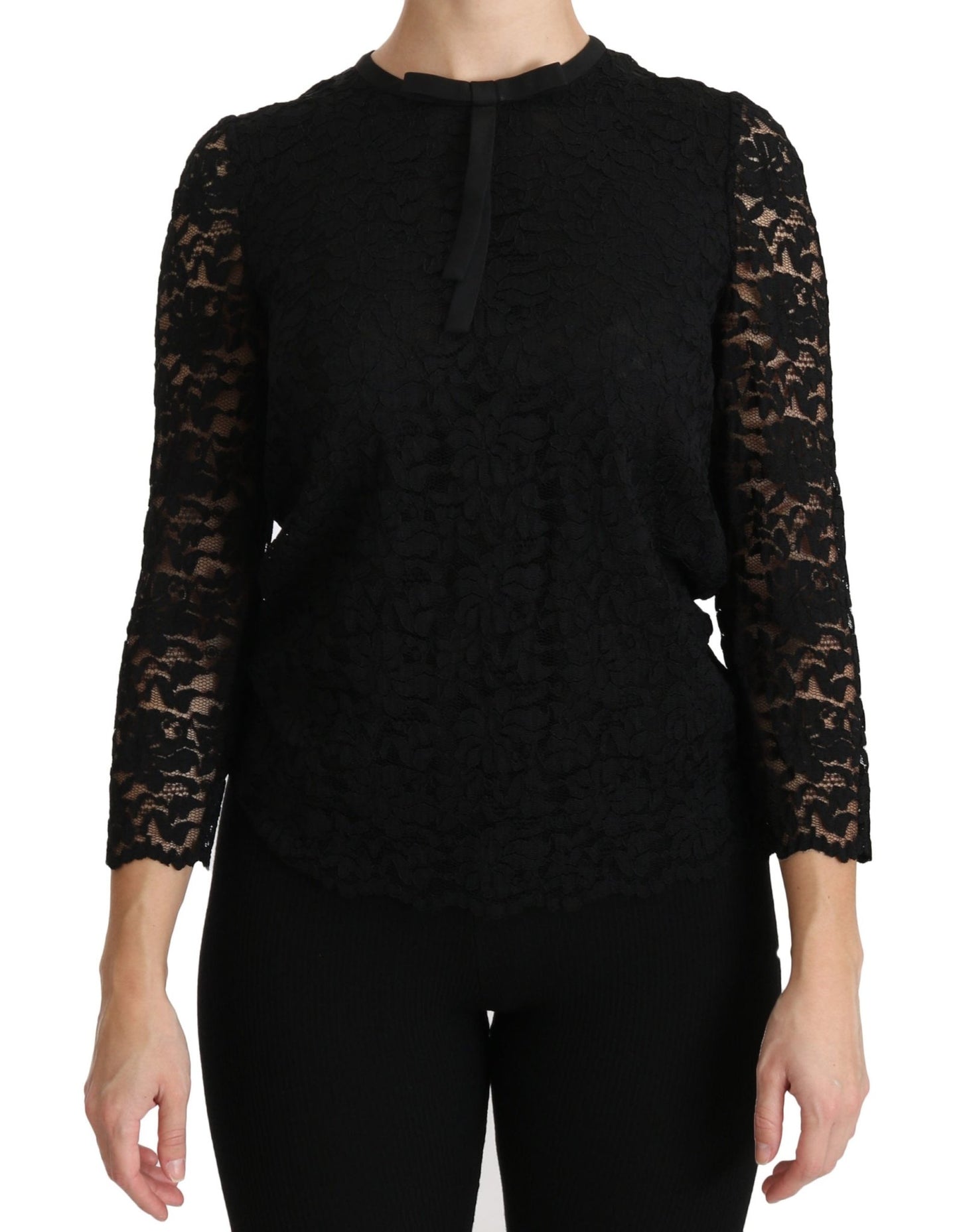 Black Lace Long Sleeve Nylon Blouse - coffeewithmee2Dolce & GabbanaP2732S