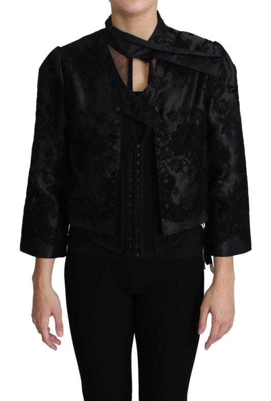 Black Lace Sheer Corset Organza Silk Jacket - coffeewithmee2Dolce & GabbanaP3817S