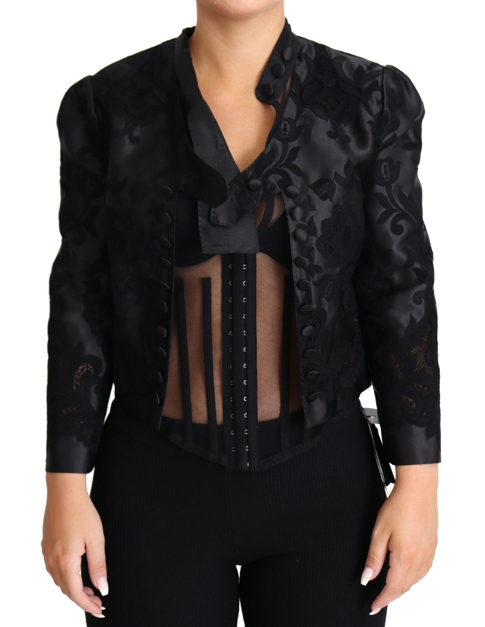 Black Lace Sheer Corset Organza Silk Jacket - coffeewithmee2Dolce & GabbanaP3815S
