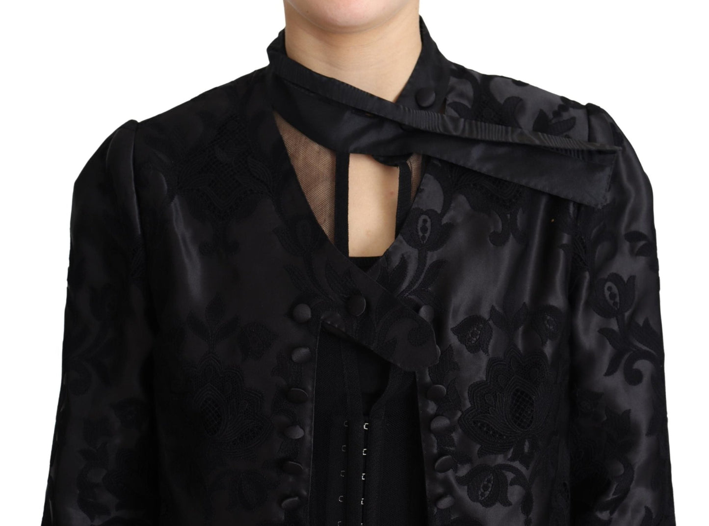 Black Lace Sheer Corset Organza Silk Jacket - coffeewithmee2Dolce & GabbanaP3817S