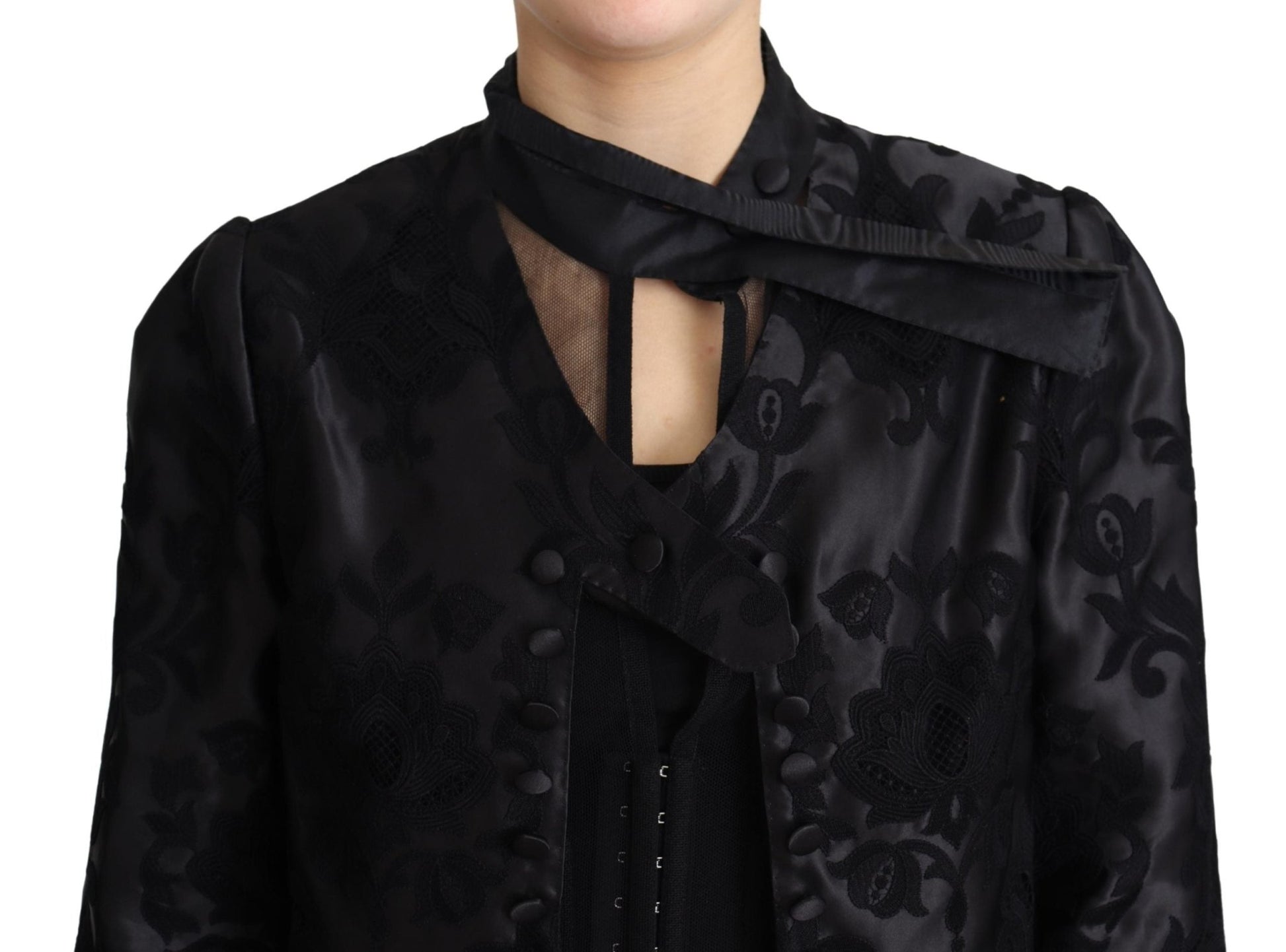 Black Lace Sheer Corset Organza Silk Jacket - coffeewithmee2Dolce & GabbanaP3817S