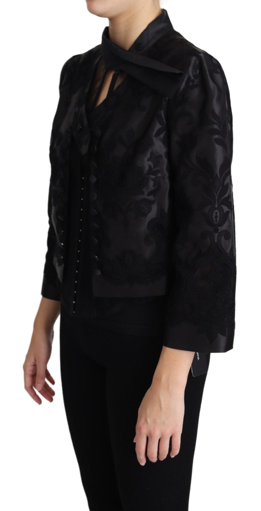 Black Lace Sheer Corset Organza Silk Jacket - coffeewithmee2Dolce & GabbanaP3817S
