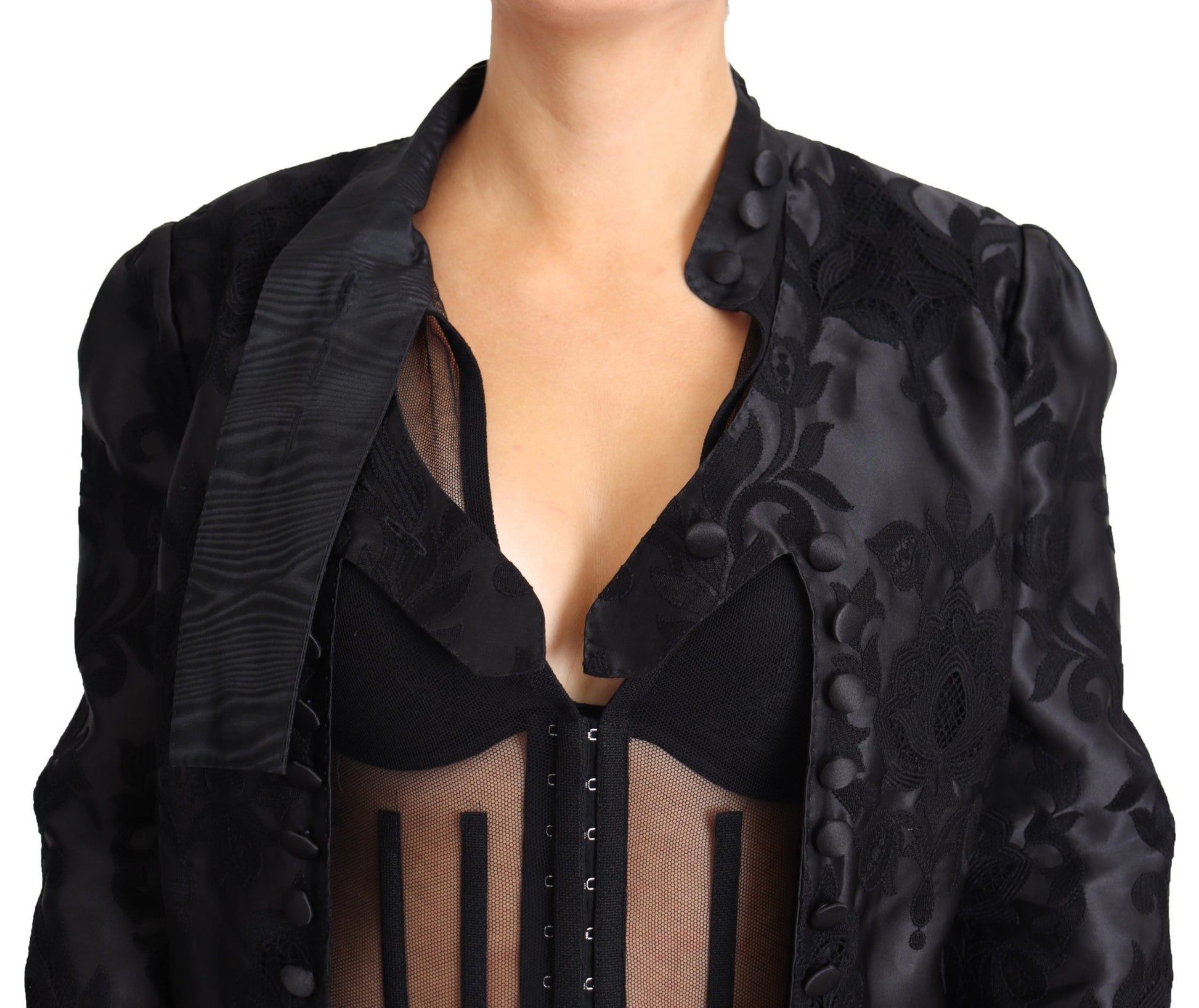 Black Lace Sheer Corset Organza Silk Jacket - coffeewithmee2Dolce & GabbanaP3815S