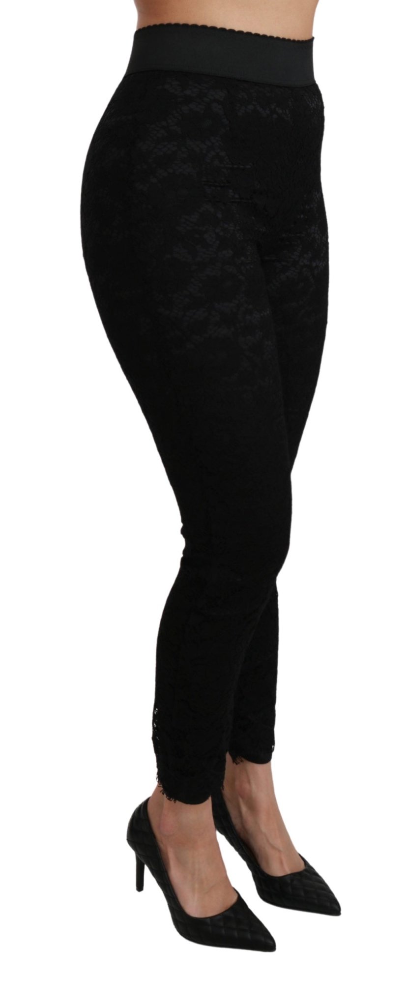 Black Lace Skinny High Waist Cotton Pants - coffeewithmee2Dolce & GabbanaP2961S