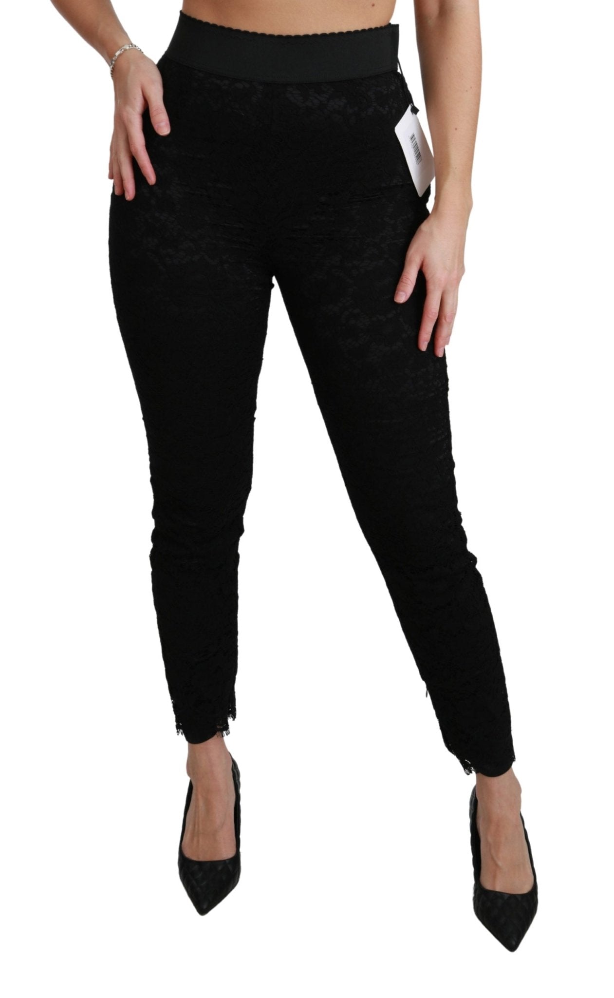 Black Lace Skinny High Waist Cotton Pants - coffeewithmee2Dolce & GabbanaP2961S