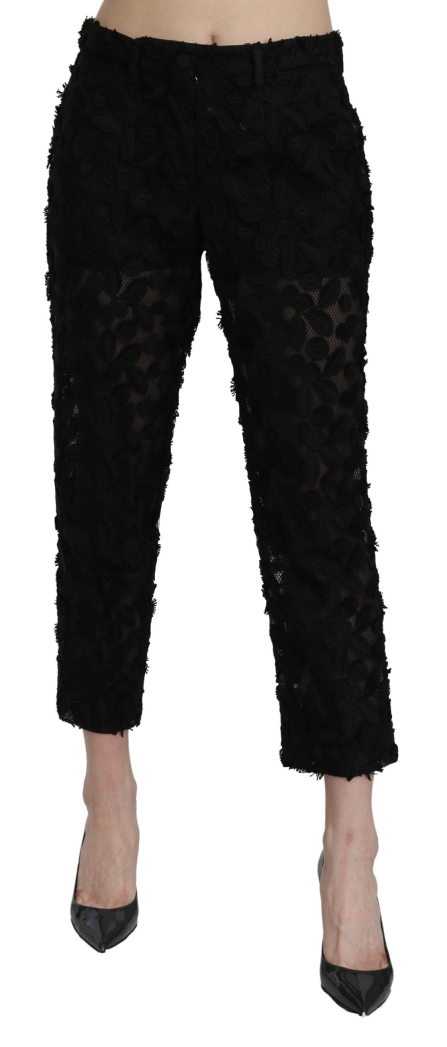 Black Lace Straight Cropped High Waist Pants - coffeewithmee2Dolce & GabbanaP3210S
