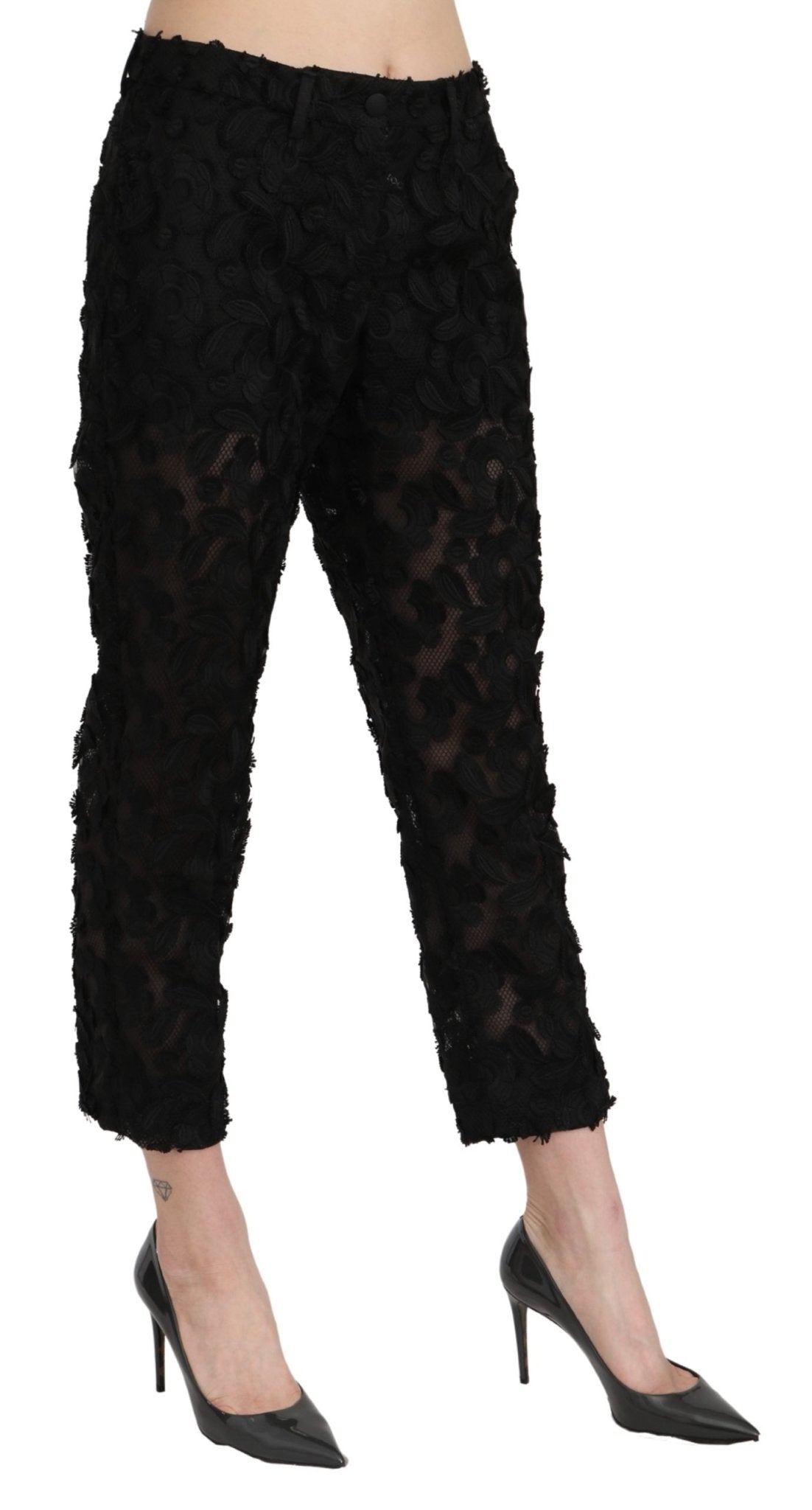 Black Lace Straight Cropped High Waist Pants - coffeewithmee2Dolce & GabbanaP3210S