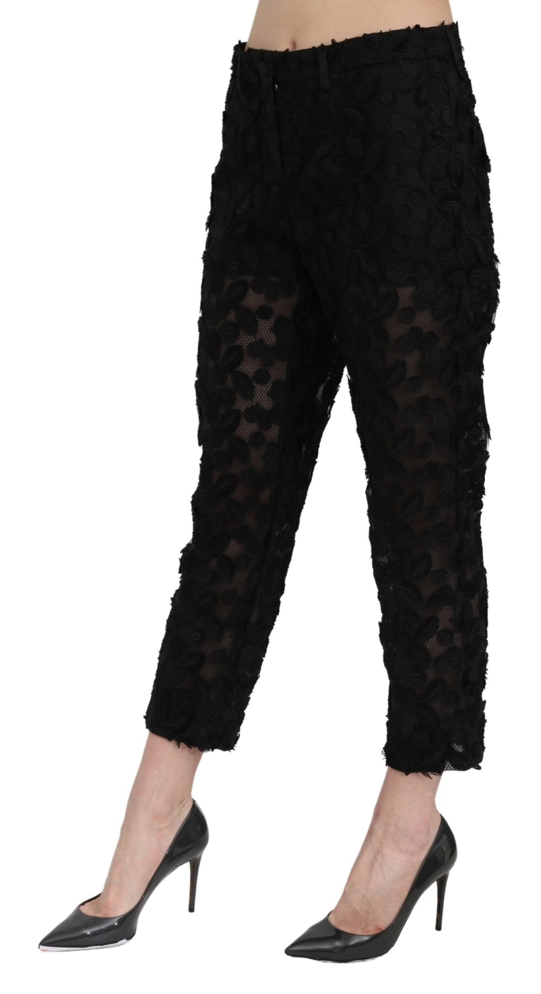 Black Lace Straight Cropped High Waist Pants - coffeewithmee2Dolce & GabbanaP3210S