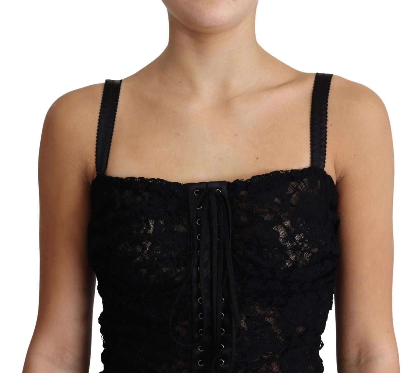 Black Lace Up Floral Corset Bustier Mini Dress - coffeewithmee2Dolce & GabbanaP3780S