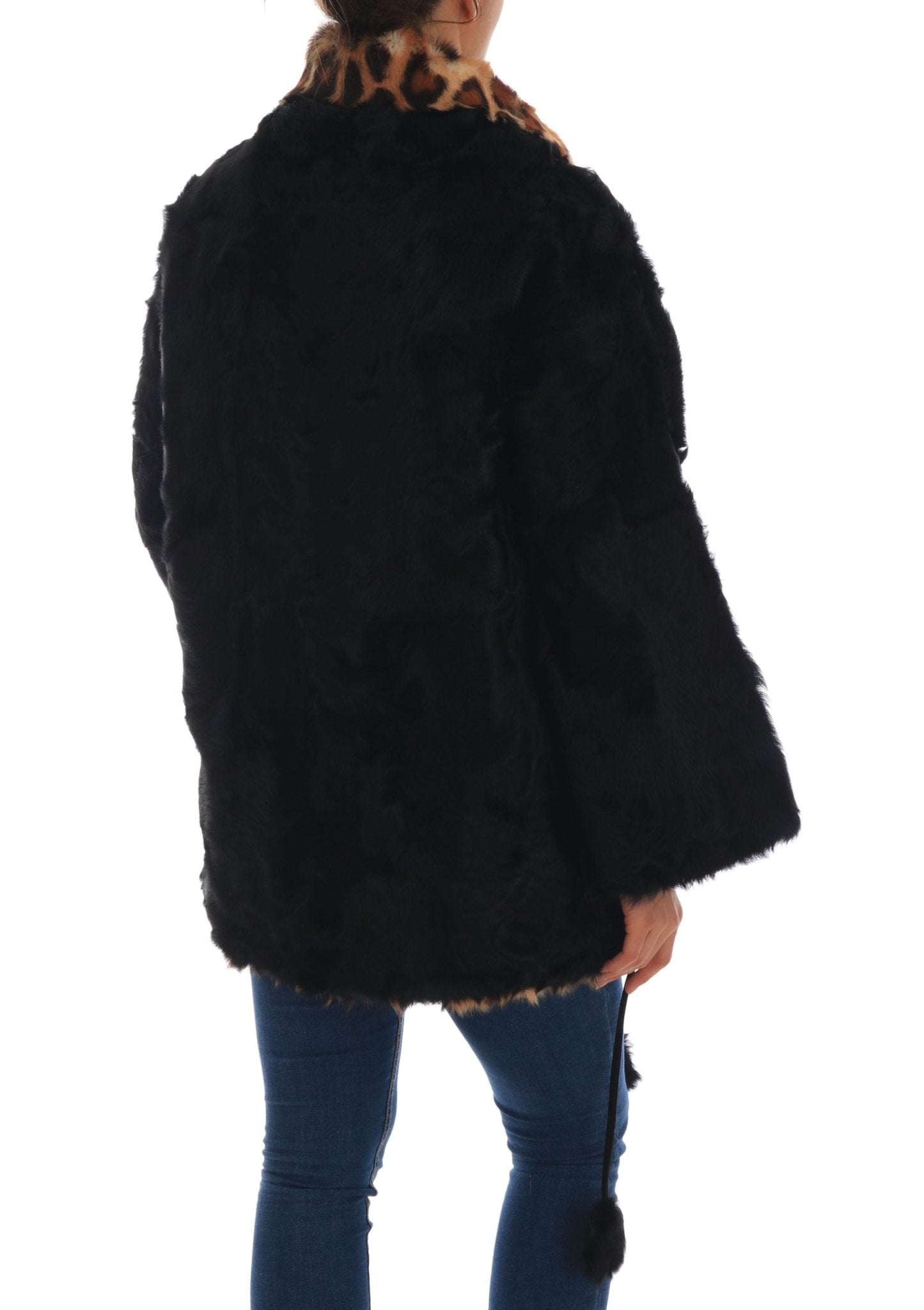Black Lamb Leopard Print Fur Coat Jacket - coffeewithmee2Dolce & GabbanaP1513S