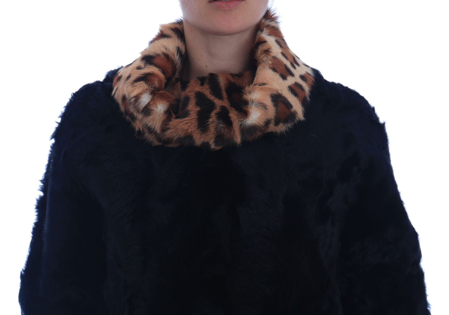 Black Lamb Leopard Print Fur Coat Jacket - coffeewithmee2Dolce & GabbanaP1513S