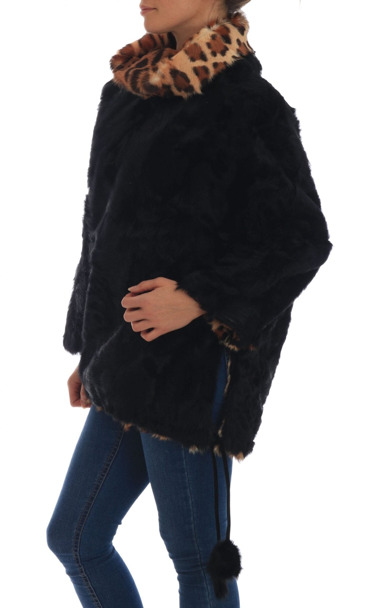 Black Lamb Leopard Print Fur Coat Jacket - coffeewithmee2Dolce & GabbanaP1513S