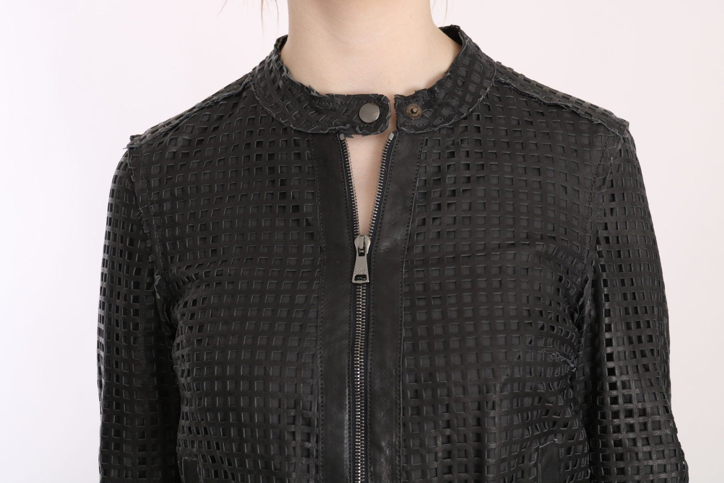 Black Leather Cutout Biker Jacket Coat - coffeewithmee2Dolce & GabbanaP2368S