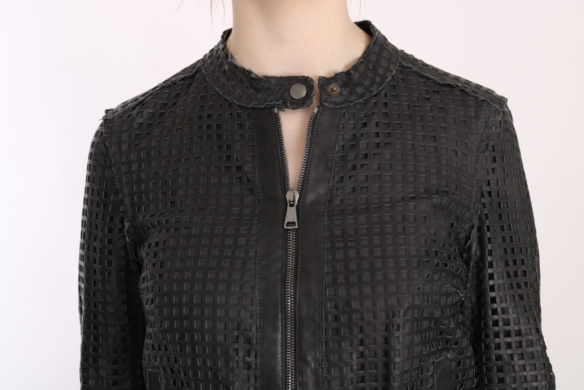 Black Leather Cutout Biker Jacket Coat - coffeewithmee2Dolce & GabbanaP2368S