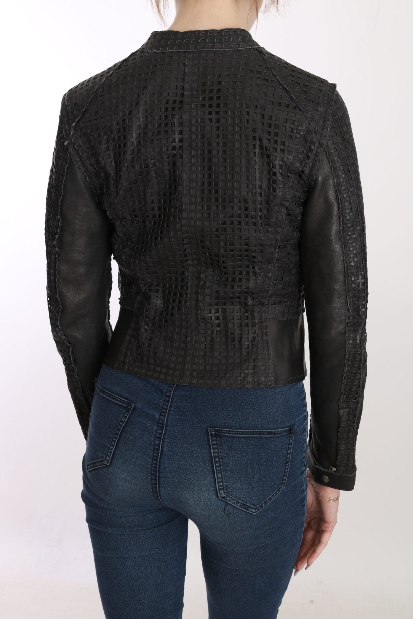 Black Leather Cutout Biker Jacket Coat - coffeewithmee2Dolce & GabbanaP2368S