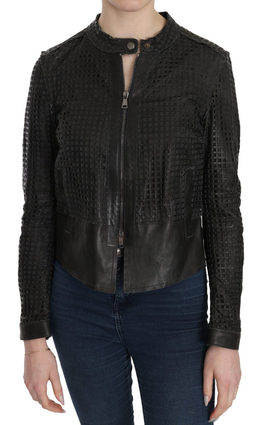 Black Leather Cutout Biker Jacket Coat - coffeewithmee2Dolce & GabbanaP2368S