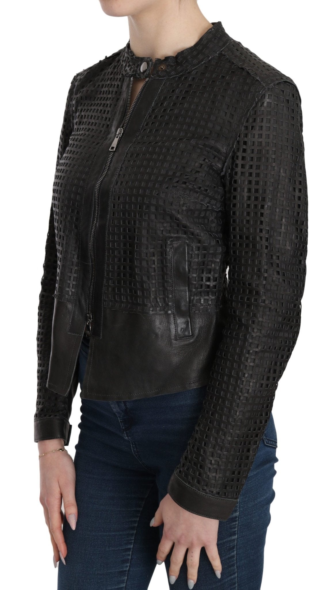 Black Leather Cutout Biker Jacket Coat - coffeewithmee2Dolce & GabbanaP2368S