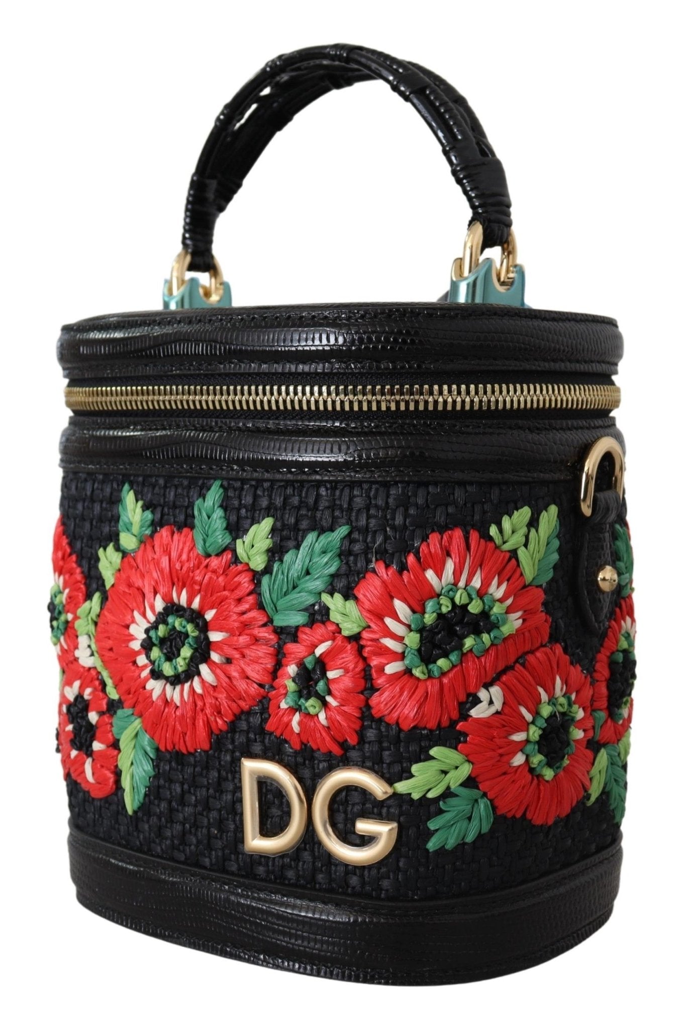 Black Leather Floral Embroidered Purse GIRLS Hand Shoulder Bag - coffeewithmee2Dolce & GabbanaP0367S