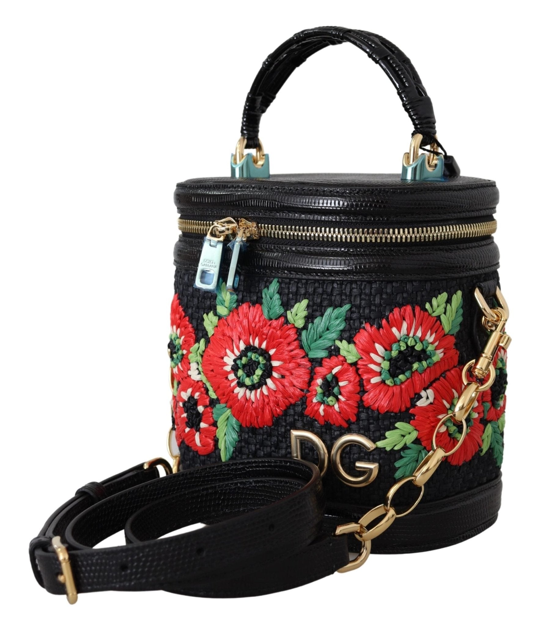 Black Leather Floral Embroidered Purse GIRLS Hand Shoulder Bag - coffeewithmee2Dolce & GabbanaP0367S