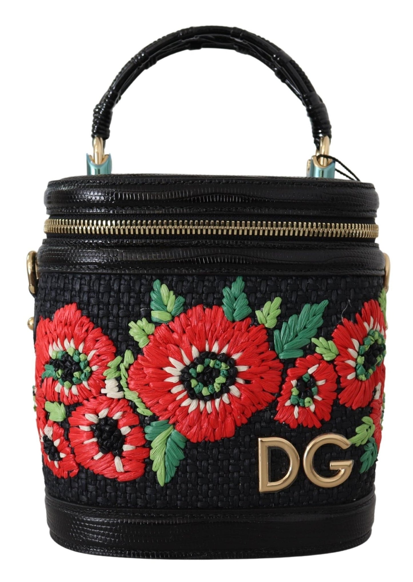 Black Leather Floral Embroidered Purse GIRLS Hand Shoulder Bag - coffeewithmee2Dolce & GabbanaP0367S
