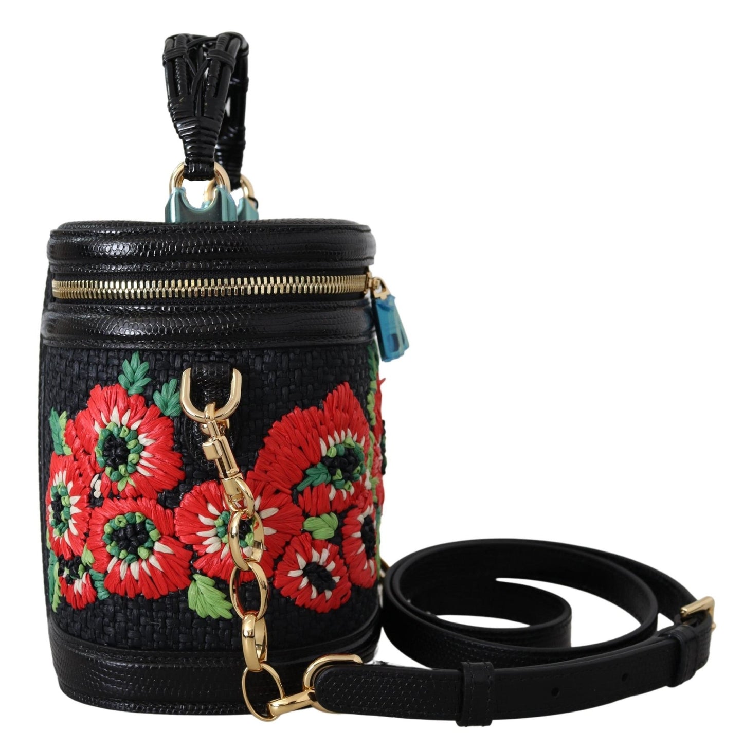 Black Leather Floral Embroidered Purse GIRLS Hand Shoulder Bag - coffeewithmee2Dolce & GabbanaP0367S