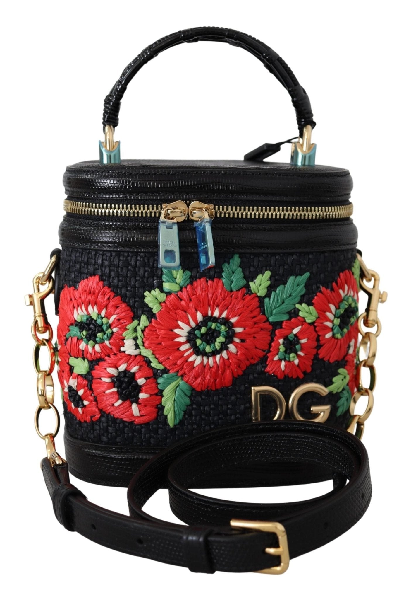 Black Leather Floral Embroidered Purse GIRLS Hand Shoulder Bag - coffeewithmee2Dolce & GabbanaP0367S