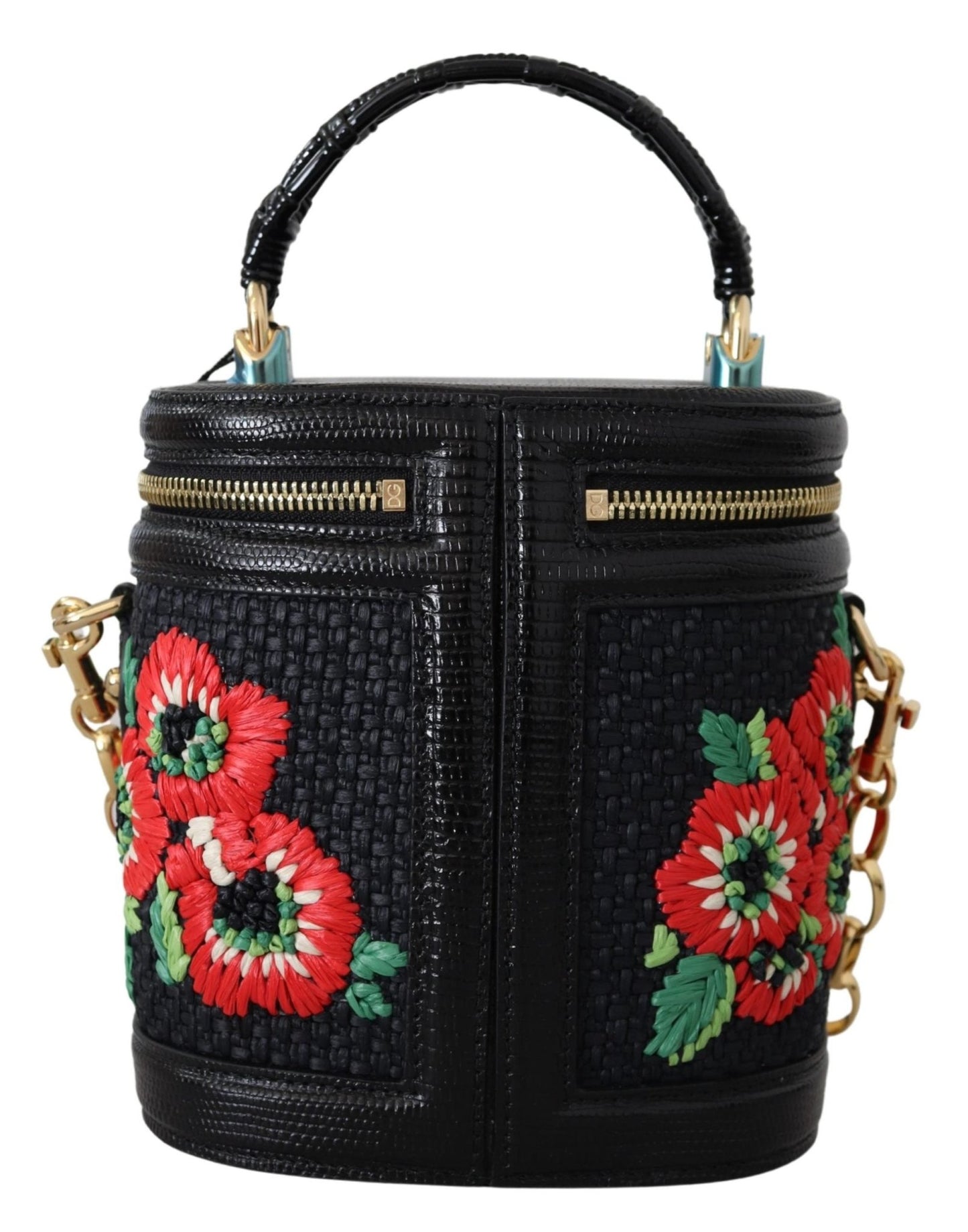 Black Leather Floral Embroidered Purse GIRLS Hand Shoulder Bag - coffeewithmee2Dolce & GabbanaP0367S