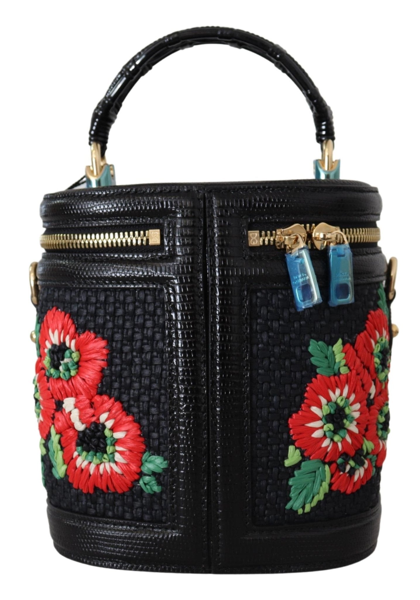 Black Leather Floral Embroidered Purse GIRLS Hand Shoulder Bag - coffeewithmee2Dolce & GabbanaP0367S