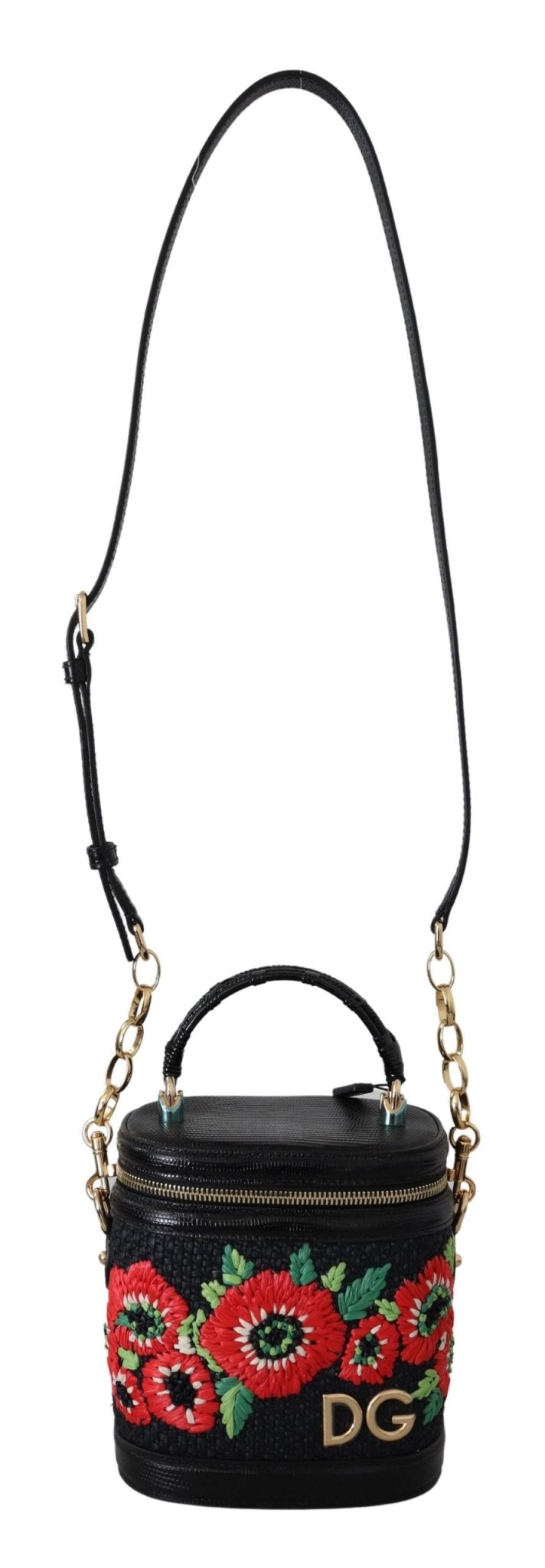 Black Leather Floral Embroidered Purse GIRLS Hand Shoulder Bag - coffeewithmee2Dolce & GabbanaP0367S