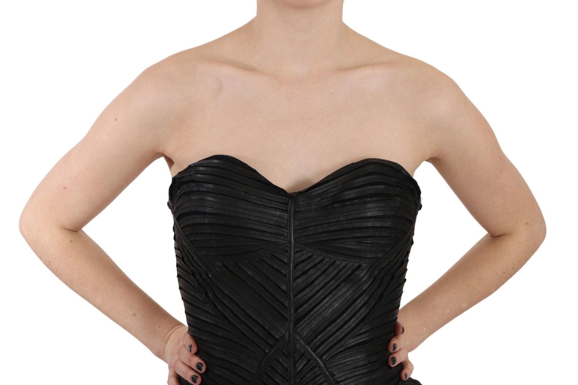 Black Leather Sheath Bodycon Gown Dress - coffeewithmee2John RichmondP2411S