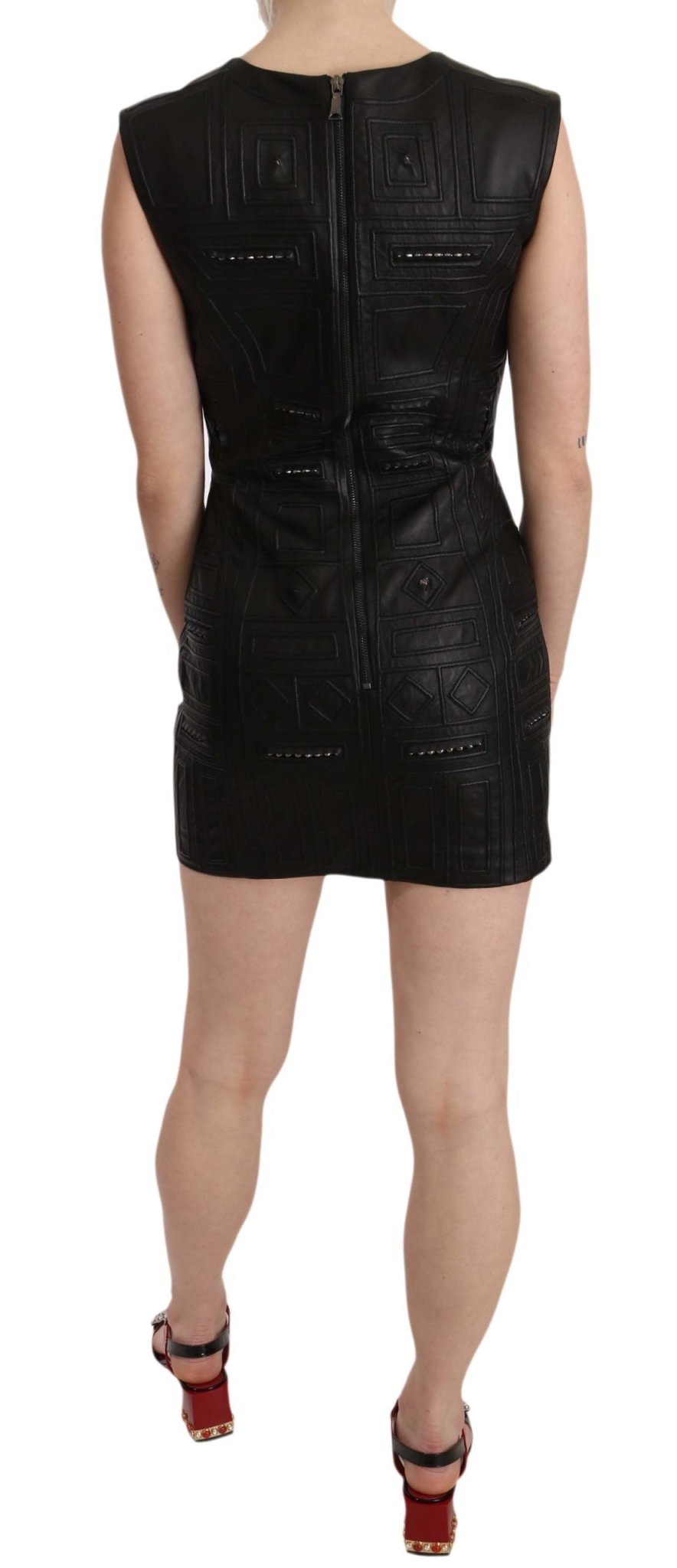 Black Leather Studded Mini Shift Dress - coffeewithmee2John RichmondP2408S