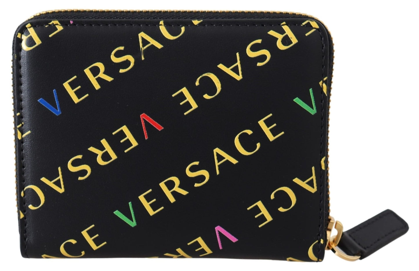 Black Leather Zip Around Wallet - coffeewithmee2VersaceP0219S