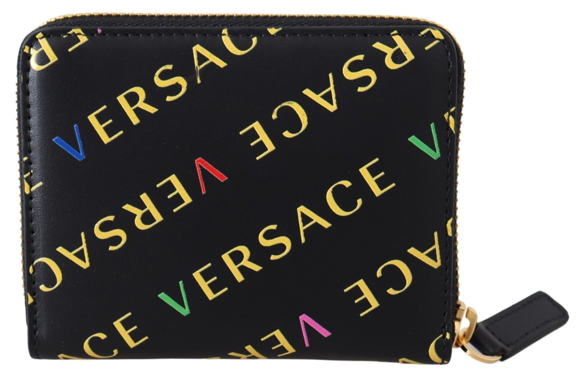Black Leather Zip Around Wallet - coffeewithmee2VersaceP0219S