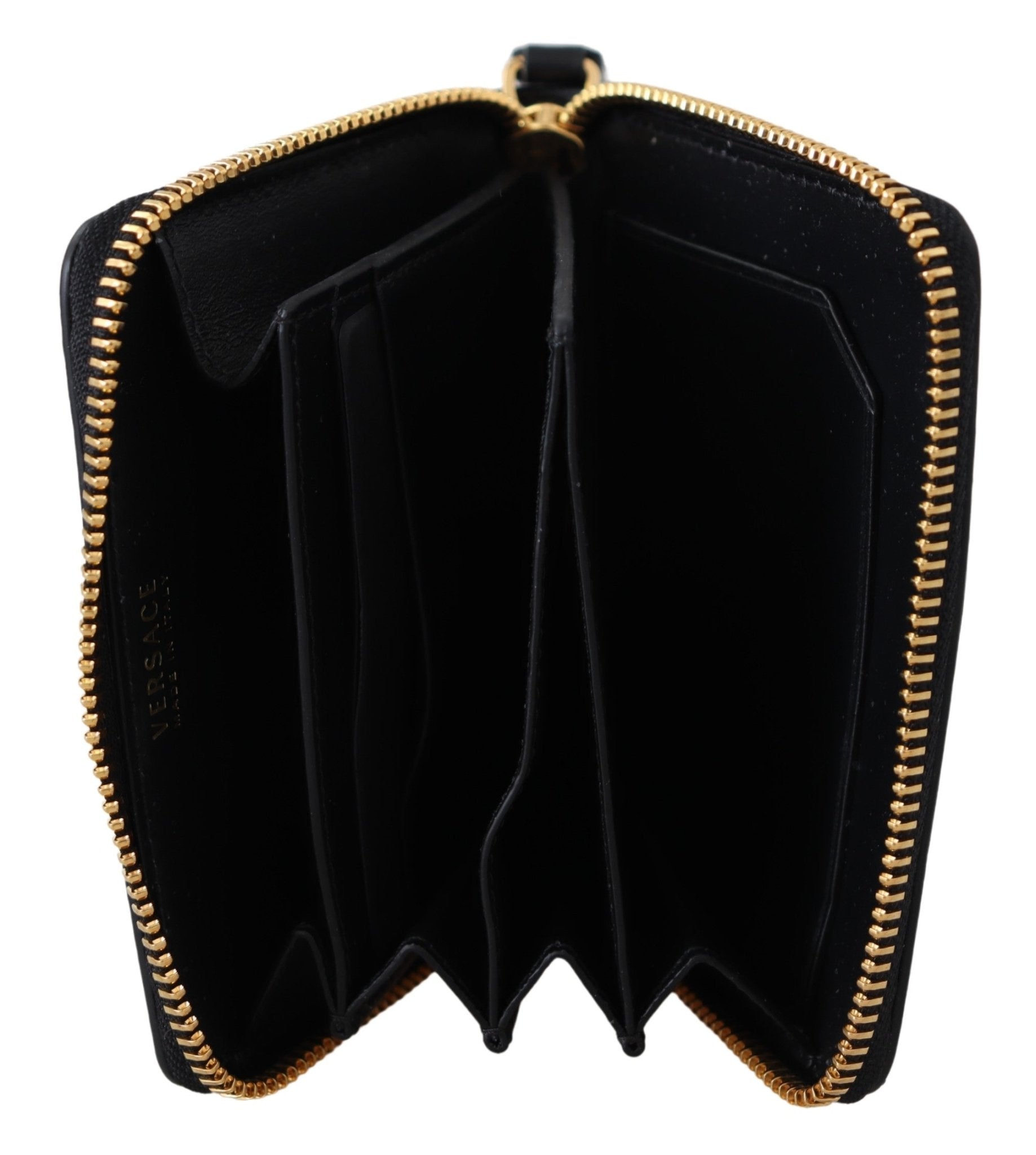 Black Leather Zip Around Wallet - coffeewithmee2VersaceP0219S