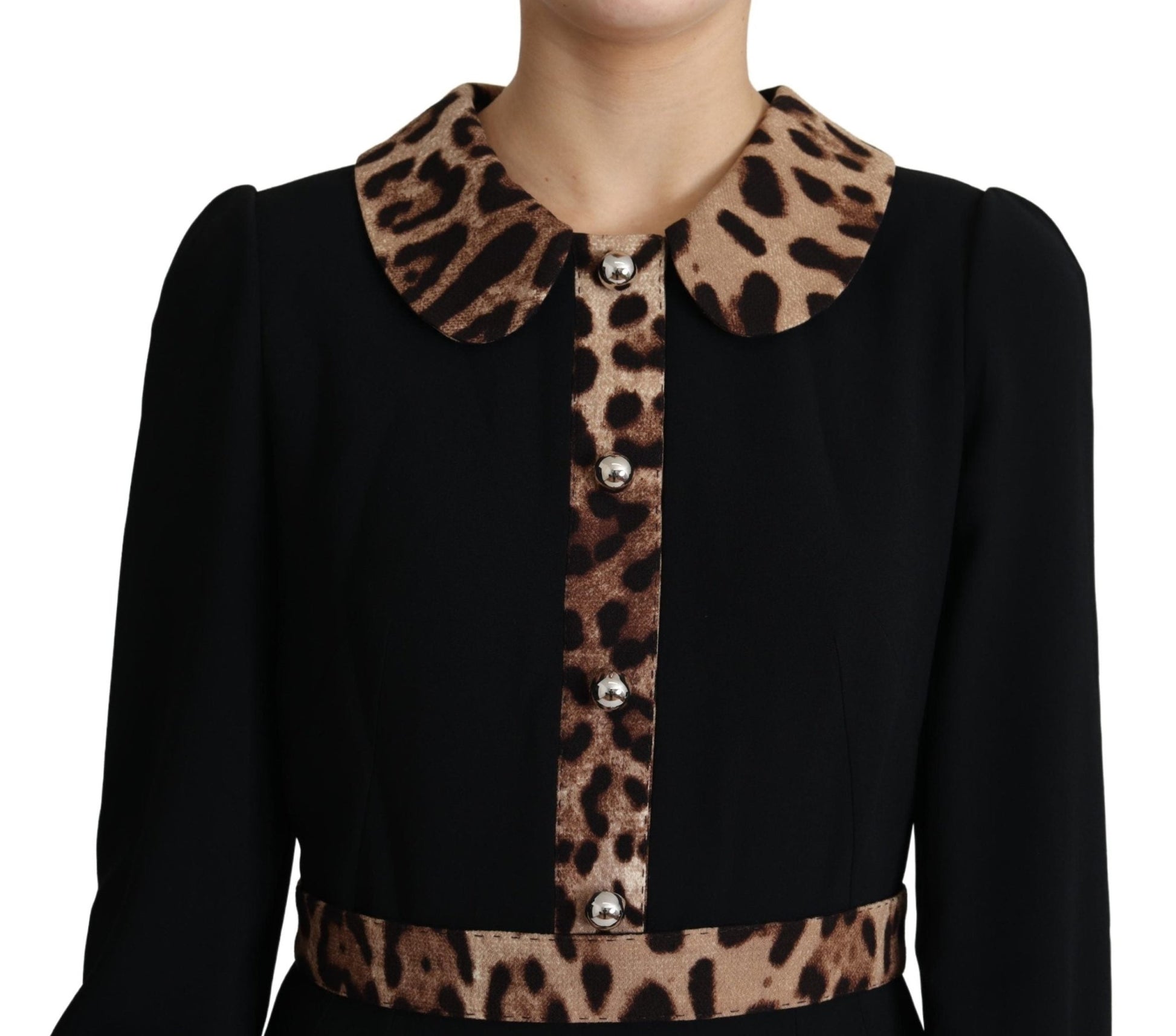 Black Leopard Print Button Embellished Dress - coffeewithmee2Dolce & GabbanaP3795S