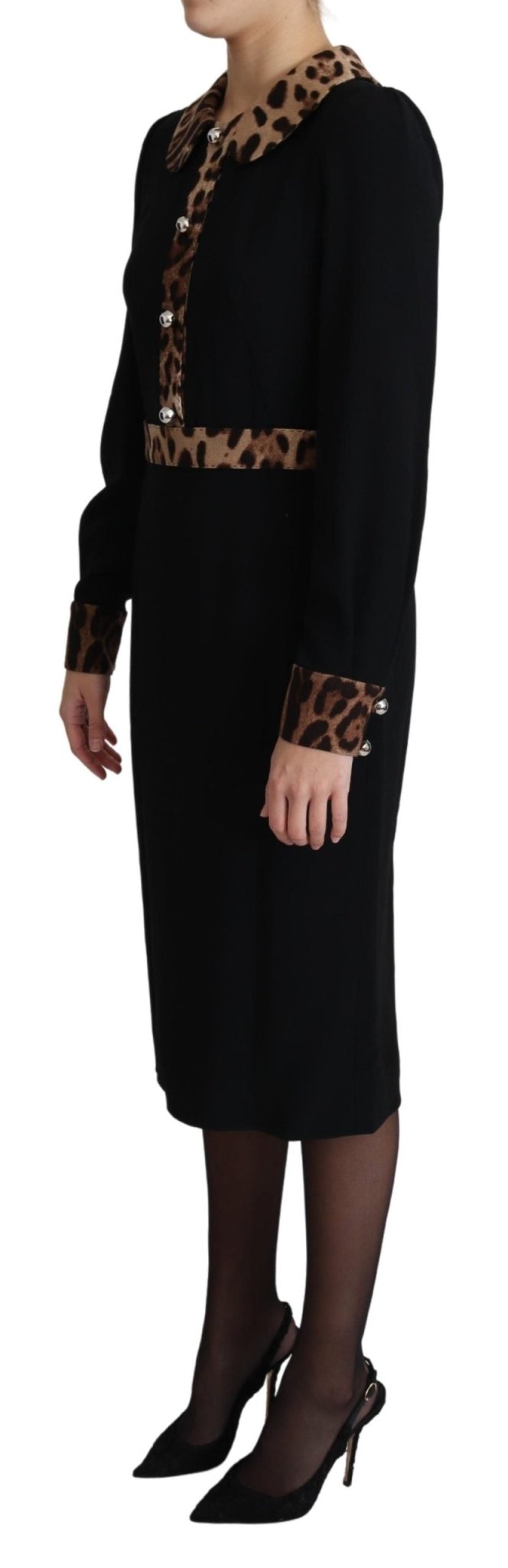 Black Leopard Print Button Embellished Dress - coffeewithmee2Dolce & GabbanaP3795S