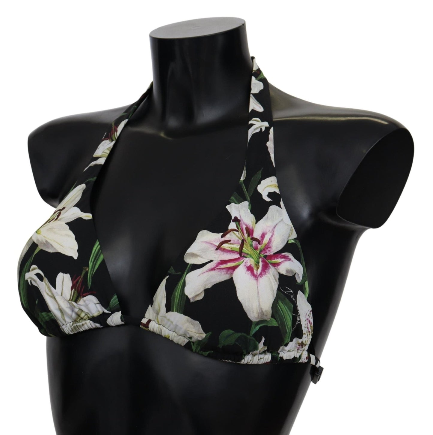 Black Lilies Print Nylon Swimwear Bikini Tops - coffeewithmee2Dolce & GabbanaP4152S