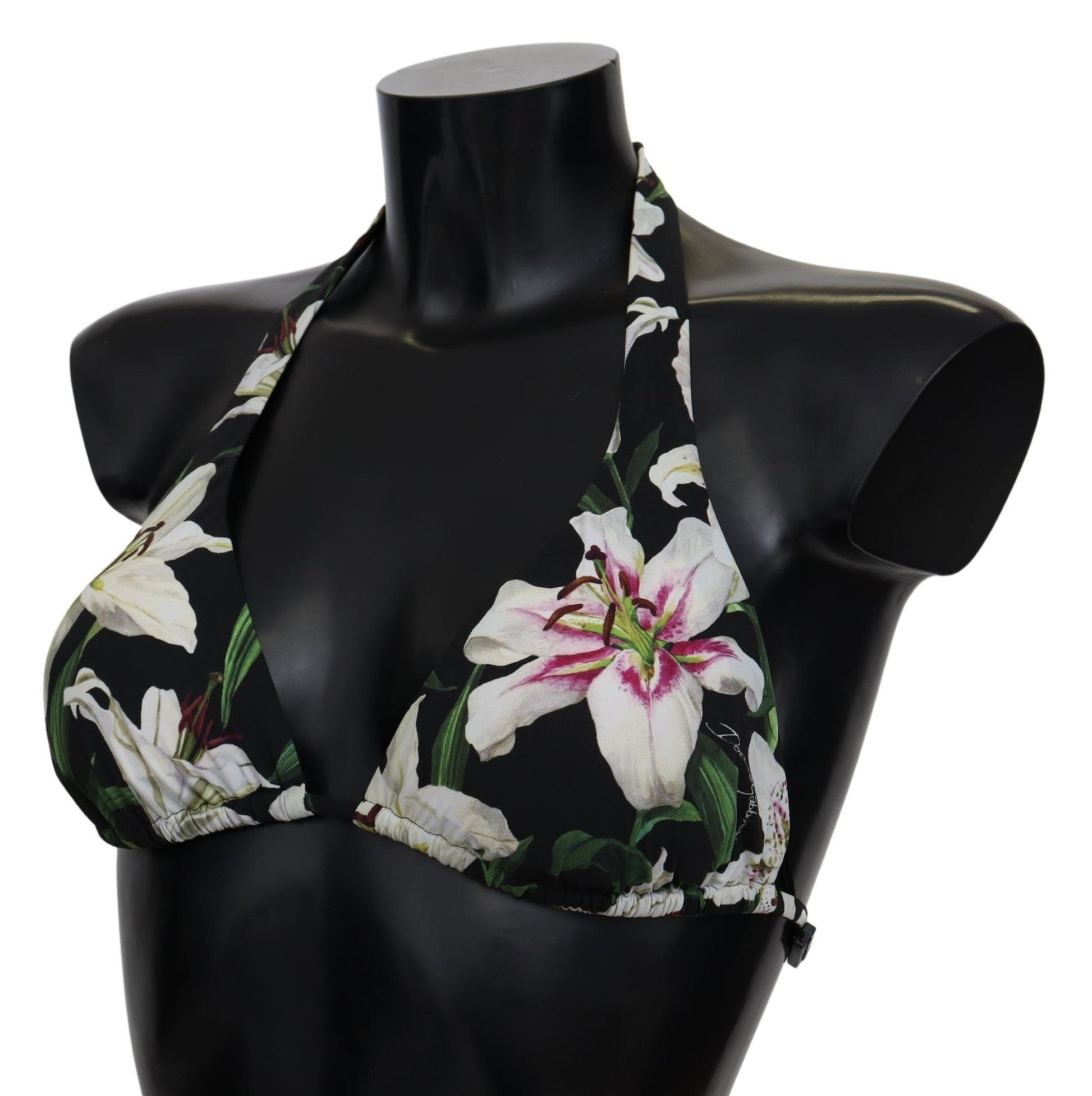 Black Lilies Print Nylon Swimwear Bikini Tops - coffeewithmee2Dolce & GabbanaP4152S