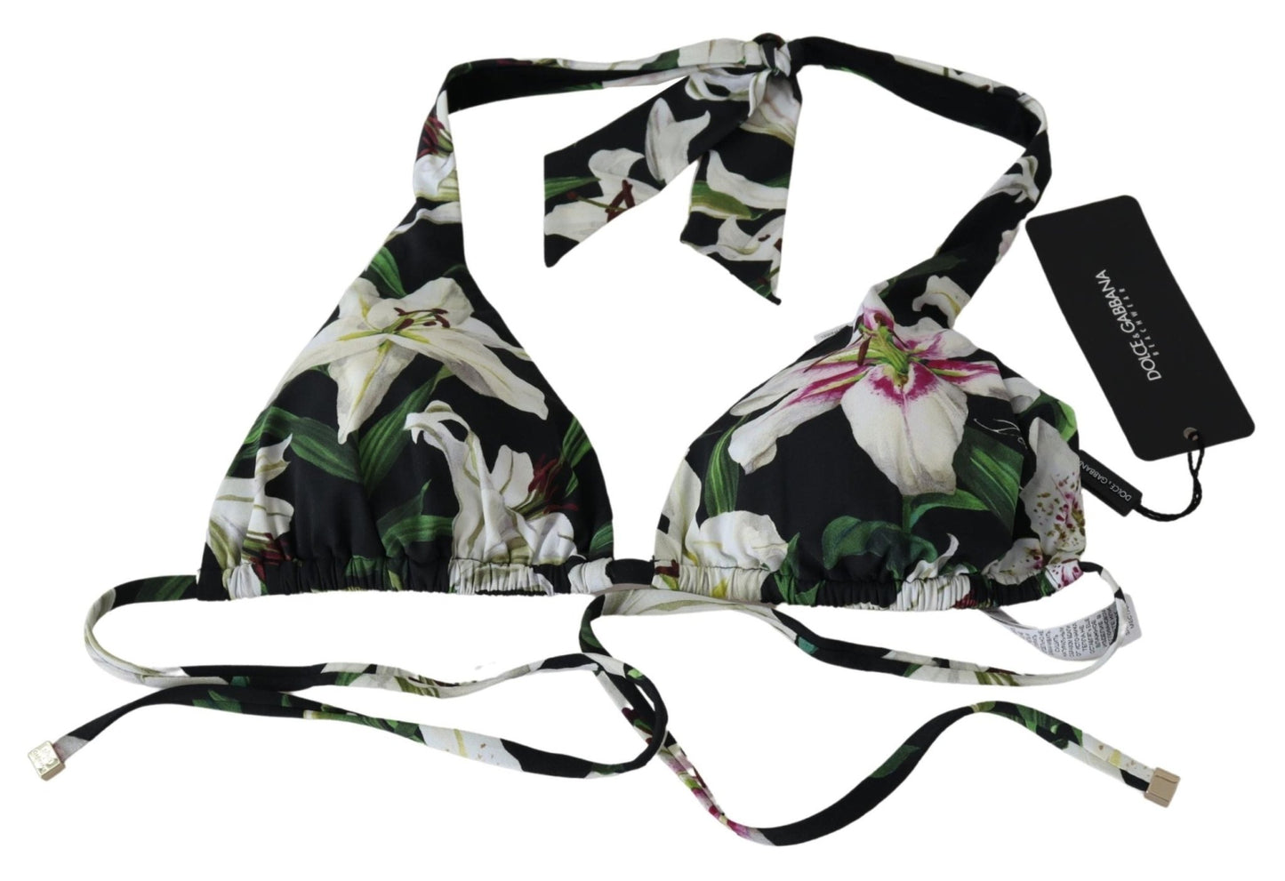 Black Lilies Print Nylon Swimwear Bikini Tops - coffeewithmee2Dolce & GabbanaP4152S