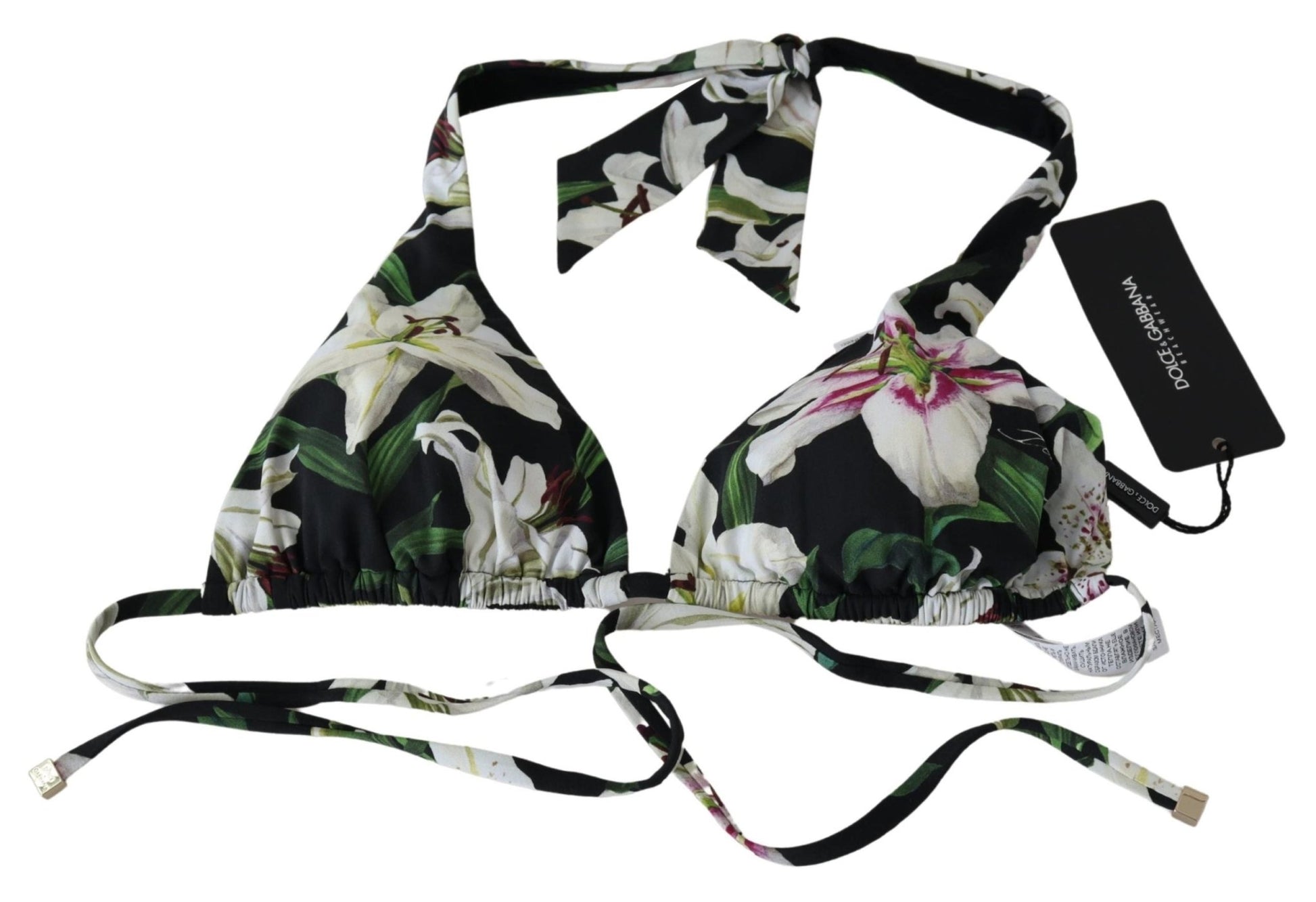 Black Lilies Print Nylon Swimwear Bikini Tops - coffeewithmee2Dolce & GabbanaP4152S