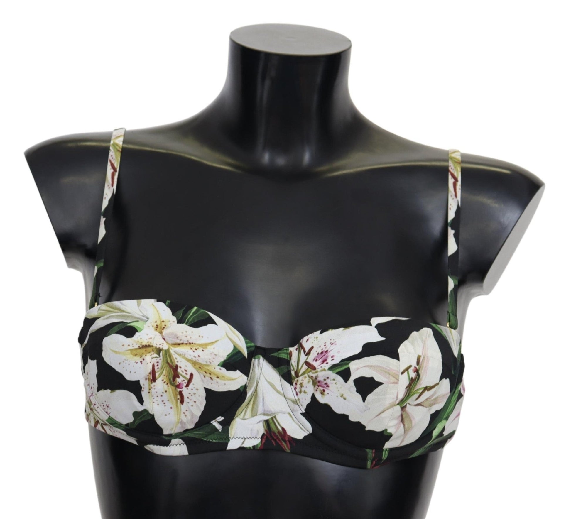 Black Lilies Print Nylon Swimwear Bikini Tops - coffeewithmee2Dolce & GabbanaP4153S