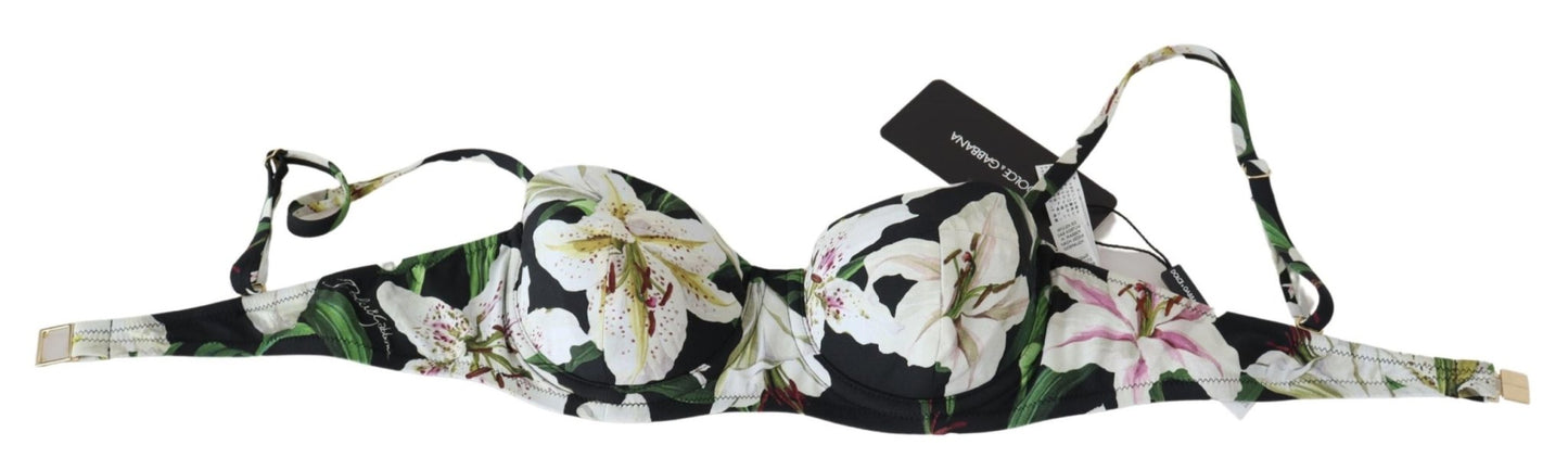 Black Lilies Print Nylon Swimwear Bikini Tops - coffeewithmee2Dolce & GabbanaP4153S