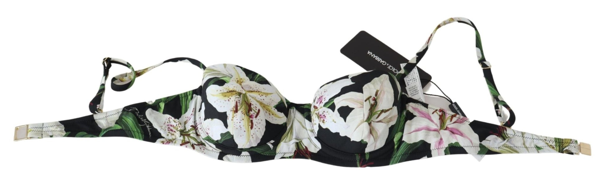 Black Lilies Print Nylon Swimwear Bikini Tops - coffeewithmee2Dolce & GabbanaP4153S