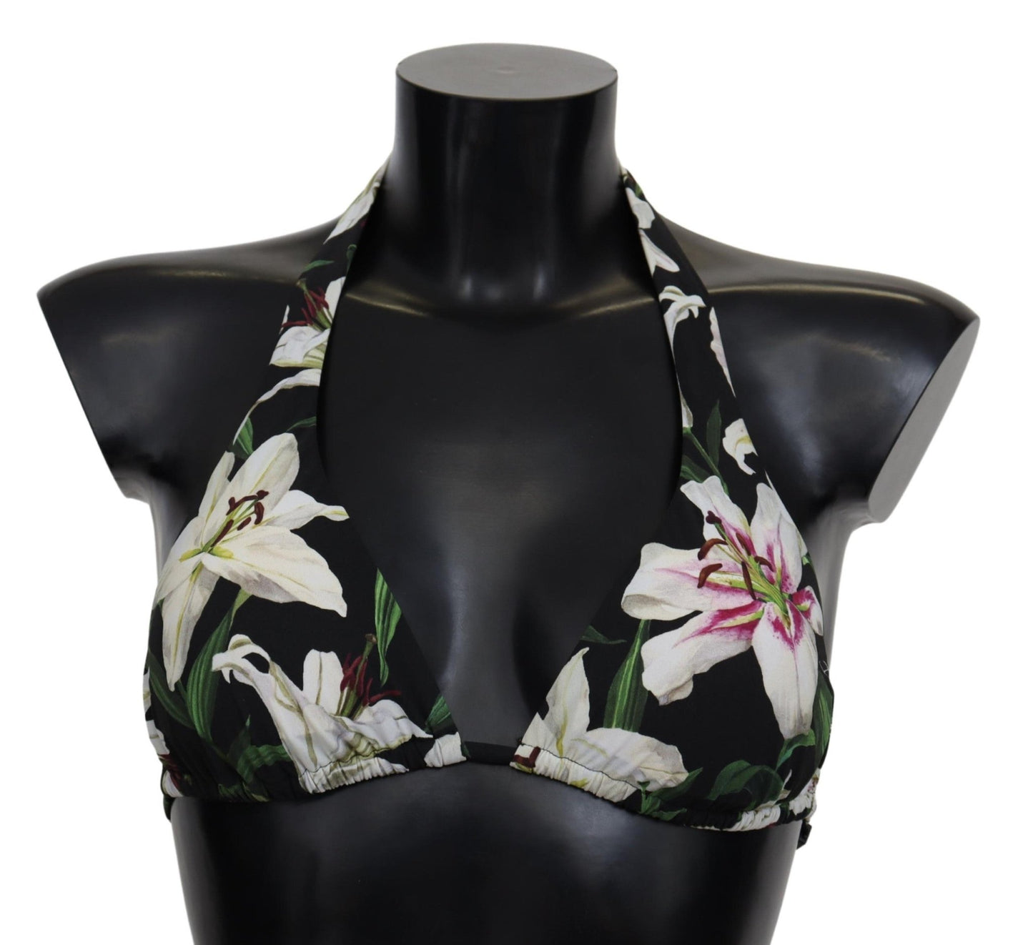 Black Lilies Print Nylon Swimwear Bikini Tops - coffeewithmee2Dolce & GabbanaP4152S