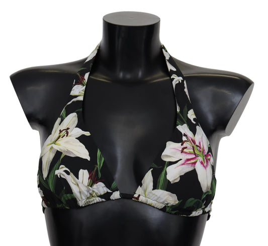 Black Lilies Print Nylon Swimwear Bikini Tops - coffeewithmee2Dolce & GabbanaP4152S