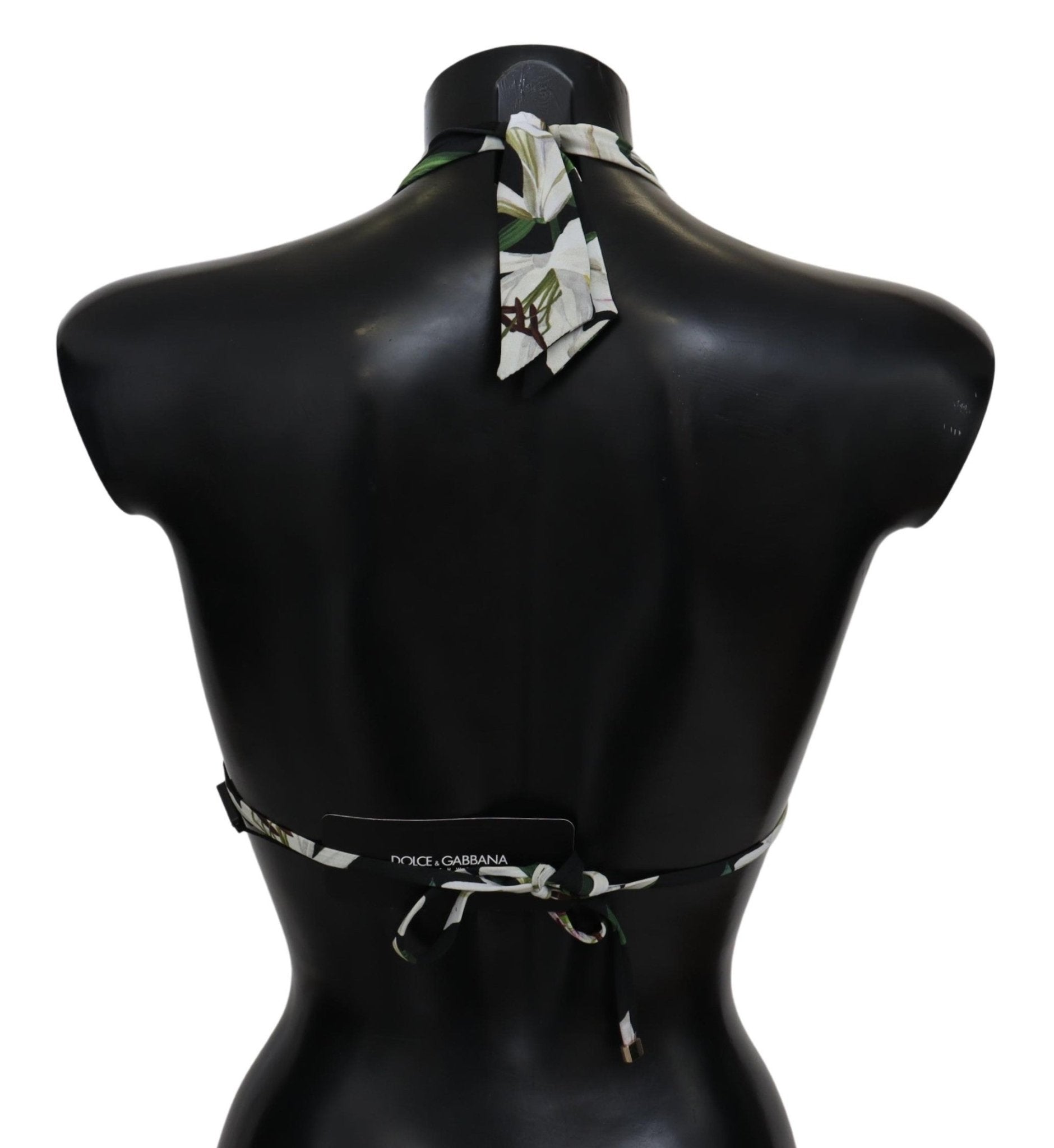 Black Lilies Print Nylon Swimwear Bikini Tops - coffeewithmee2Dolce & GabbanaP4152S