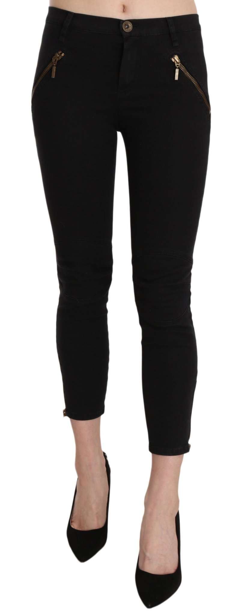 Black Low Waist Skinny Cropped Trousers Pants - coffeewithmee2PLEIN SUDP2290S