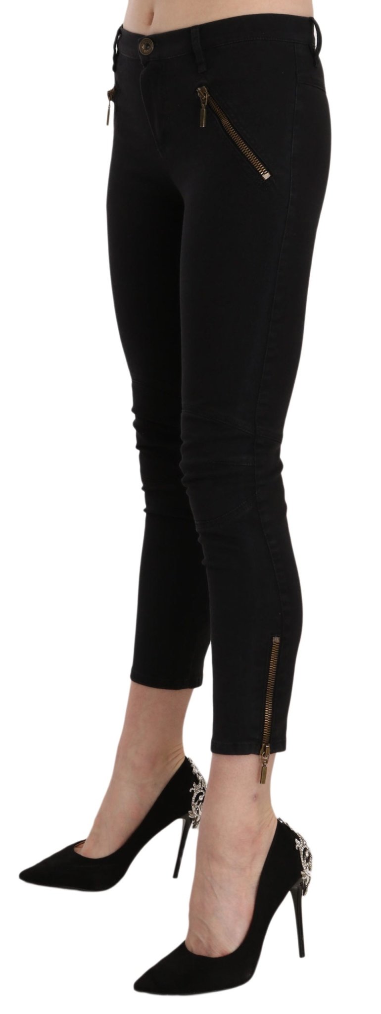 Black Low Waist Skinny Cropped Trousers Pants - coffeewithmee2PLEIN SUDP2290S