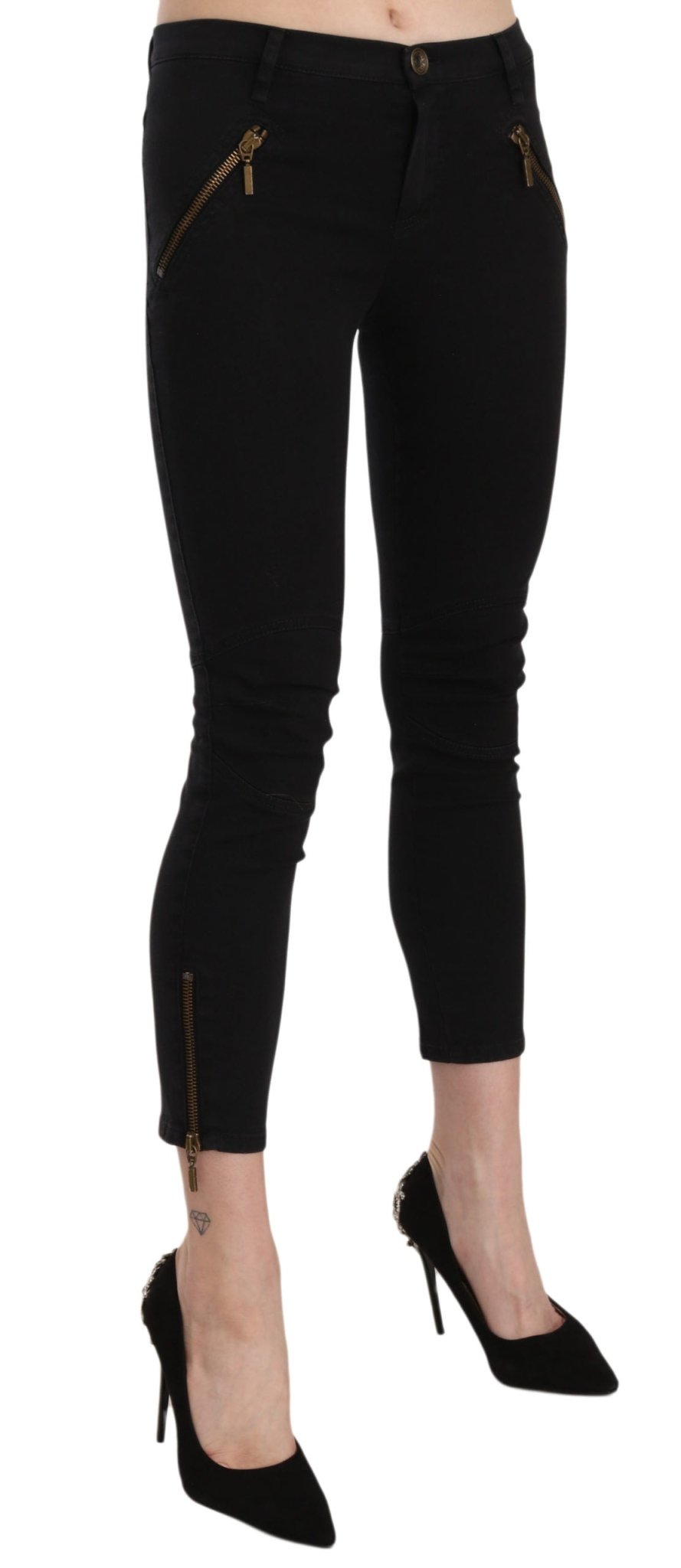 Black Low Waist Skinny Cropped Trousers Pants - coffeewithmee2PLEIN SUDP2290S